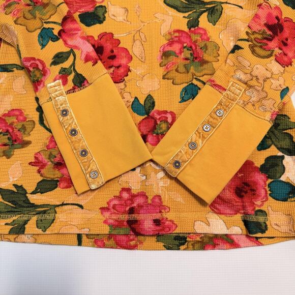 Sundance Shirt Womens Large Yellow Floral Waffle Knit Long Sleeve Top Crewneck - Picture 6 of 9